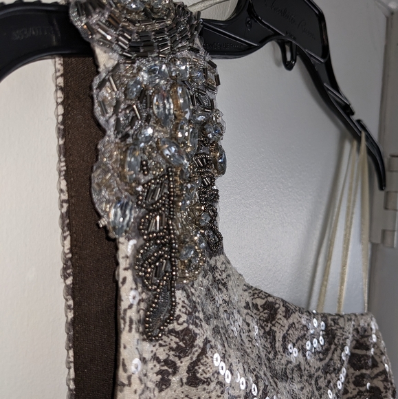 Cache long sequin dress/ size 2/ tan and grey - Picture 4 of 11